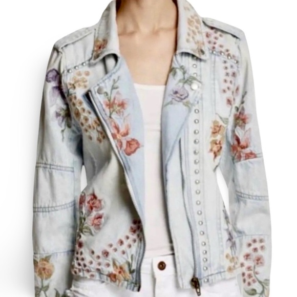 Blank NYC Jackets & Blazers - Blank NYC Floral Embroidered Denim Moto Jacket - HTF JUNIOR XL